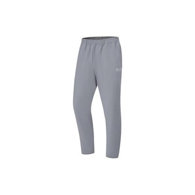 Li Ning Funktionelle Allwetter-Hose mit Buchstabenprint, gerades Bein, Fleece-Strick-Sporthose für Herren, Kieselgrau AYKT635-3