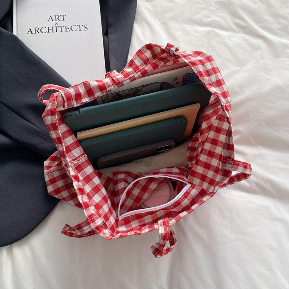 Korean Plaid Tote Bags Lightweight Shopping Bag Simple Plaid Shoulder Bag  Ladies