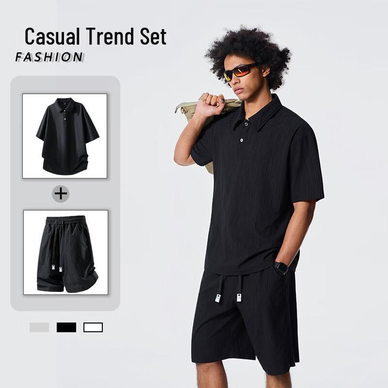 Men's Summer Casual Lapel Short Sleeve & Shorts Set