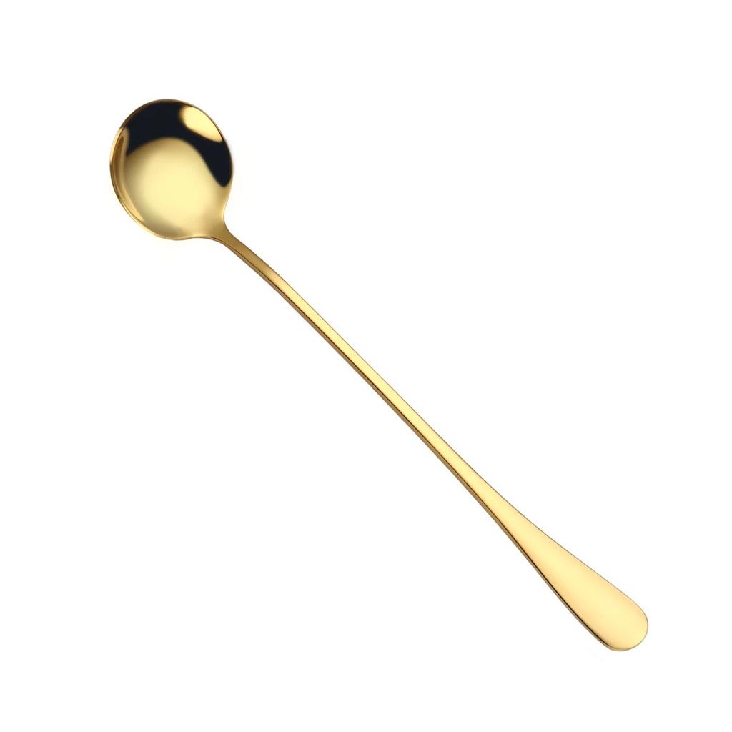 Kitchen Solid Color Stainless Steel Coffee Spoon With Long Handle Scoops Dessert Tea Spoon Accessories Tableware Supplies Tools