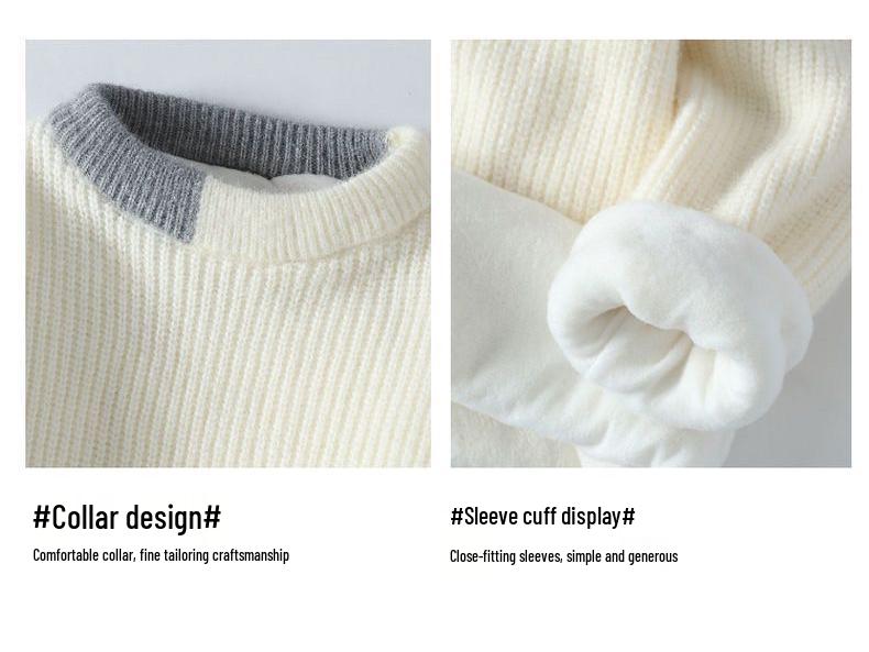 Men's Velvet Thick Knit Sweater - Autumn/Winter Round Neck Trendy Warmwear for Teen Students
