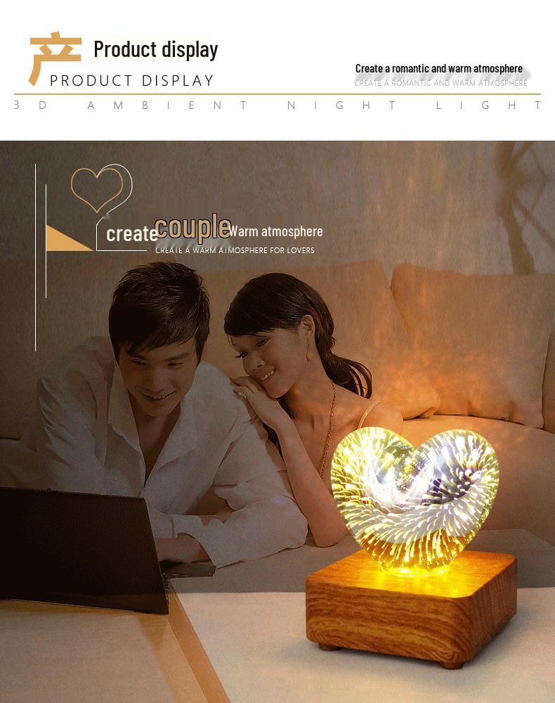 Heart-Shaped RGB 3D Firework Night Light - Dreamy Romantic Atmosphere USB Desk Lamp for Christmas and Festivals