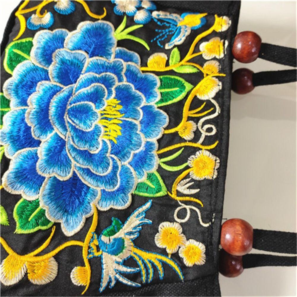 Leaf Ethnic Style Tote Bag Bird Rose Flower Shoulder Bag Elegant Embroidery Flower Handbag  Travel