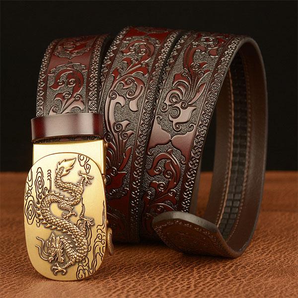 High Guality Men's Cowhide Belt Retro Automatic Buckle Leather Belt Pant Belt