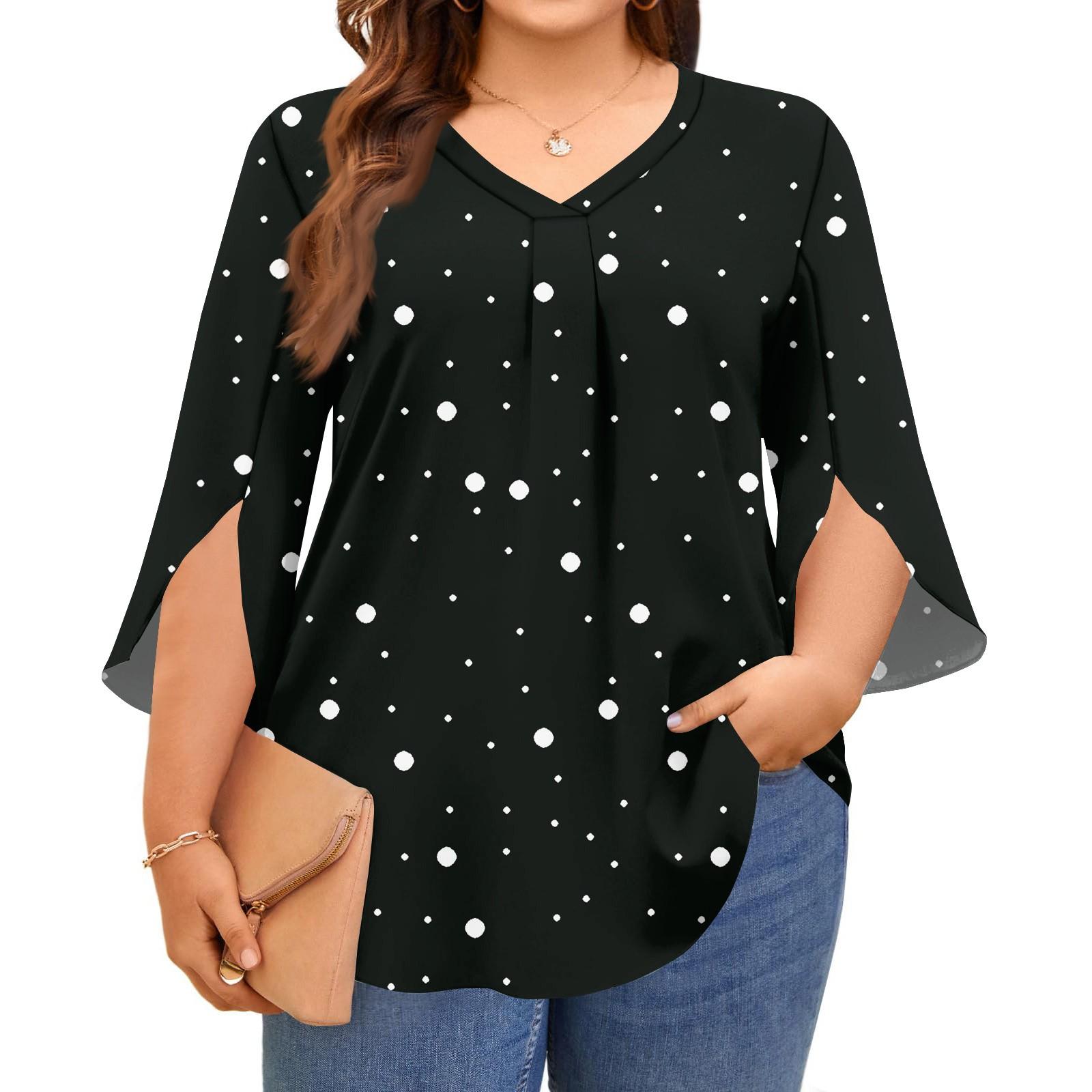 

Women s Printing V-neck Plus Size Tops 3/4 Sleeves Elegant Shirt Tops XXXL чёрный