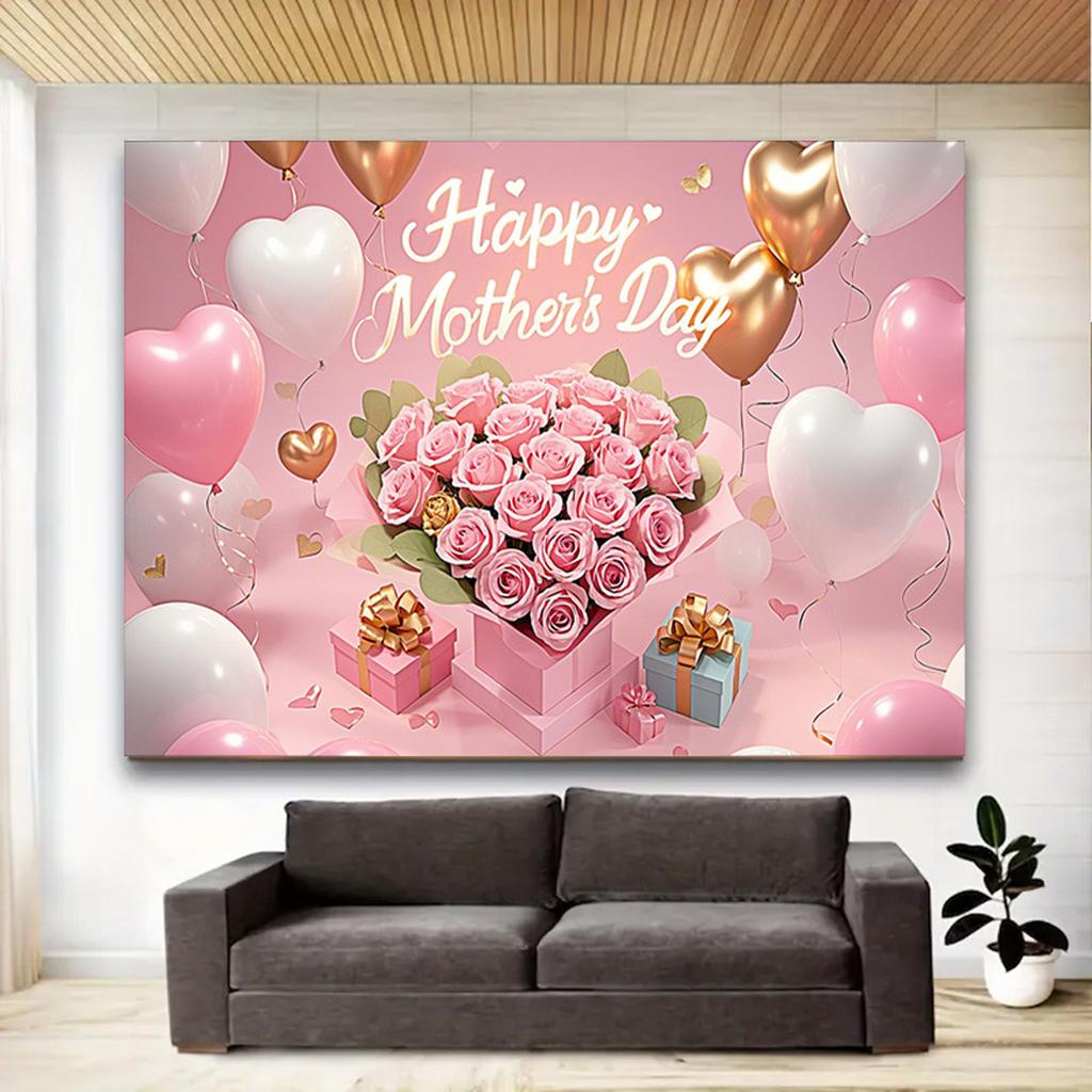 Happy Mother's Day Photography Backdrop Balloons Flowers Love Heart I Love Mom Mother's Day Party Decor Photo Background Studio