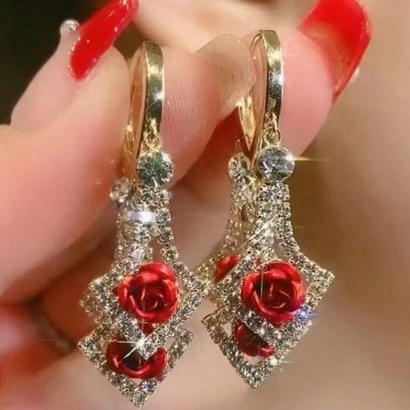 Boucles d'oreilles pendantes décorées de zircone noire en forme de losange, Bijoux en alliage style rétro élégant, Ornements polyvalents pour femmes, Duplicatas, Bijoux de luxe