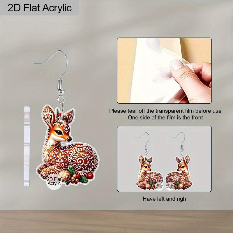 2D Flat Christmas Cartoon Christmas Elk Pattern Earrings Jewelry Gift for Women Female