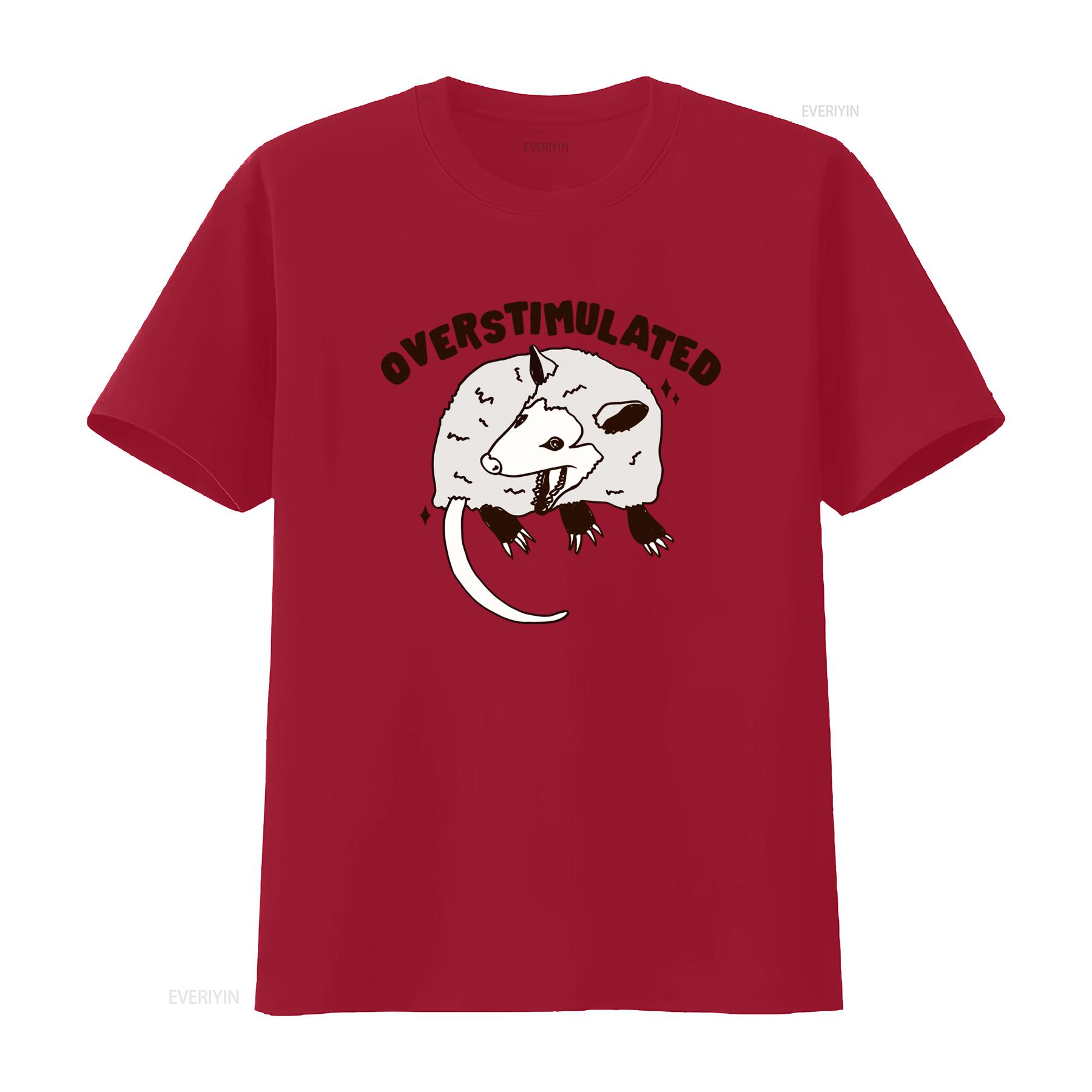 Overstimulated Possum T Shirt Funny Sarcastic Introvert Opossum Design Weird Humor for Unique Style vintage Washed Stretched S