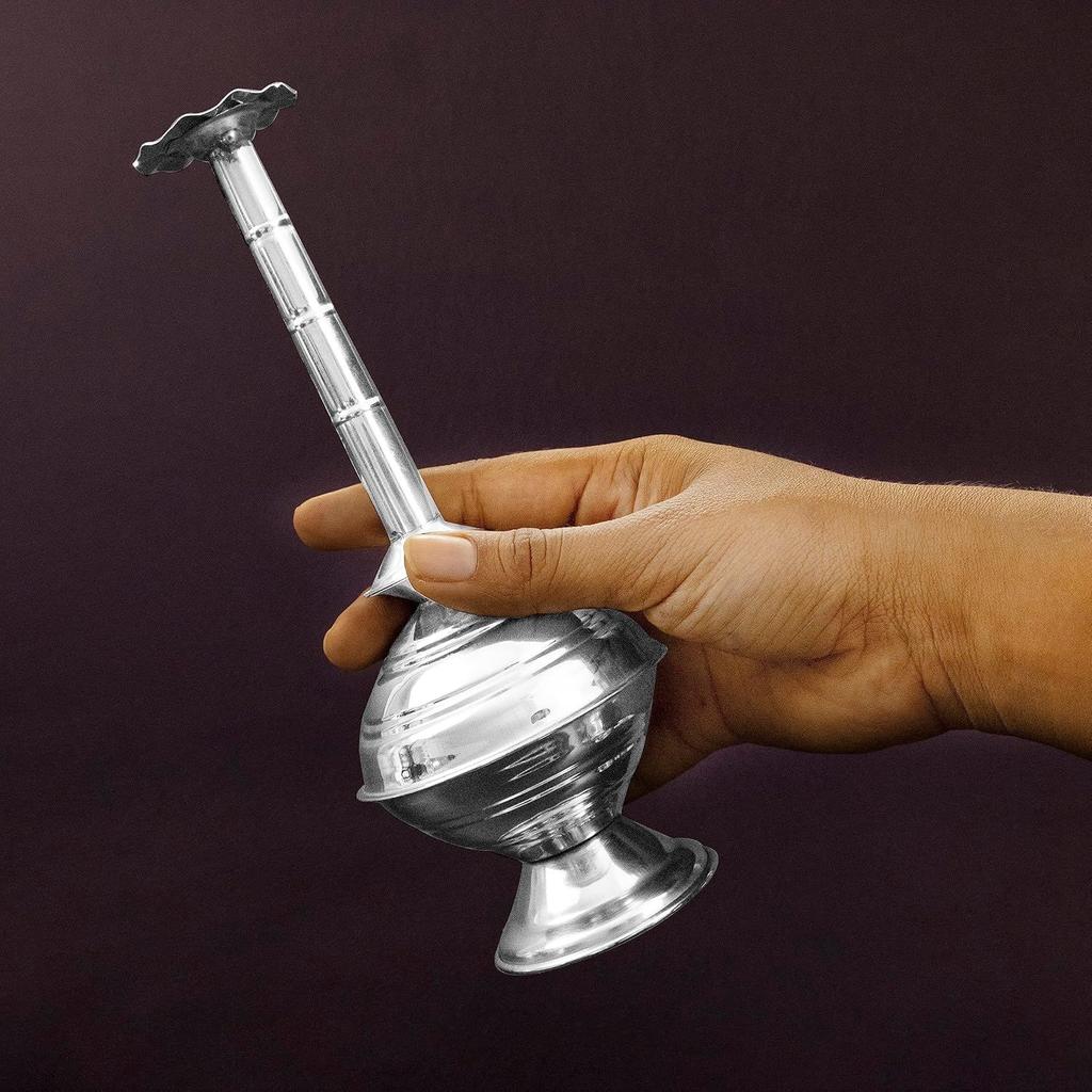 Steel Paneer Sombu Sprinkler Bottle for Holy Water – Traditional Sprout-Top Water Pot for Pooja, Gangajal, Rose Water, Gulab Pash, Perfume, Oil