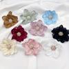 5pcs Handmade Fabric Flower Appliques with Beaded Center, Multilayer Organza Flowers for DIY Dress, Shoes, Brooch Accessories