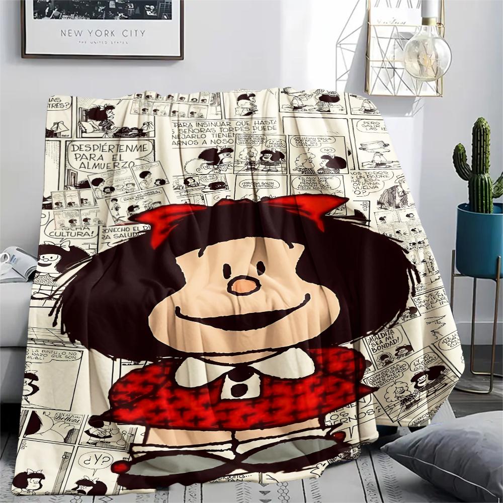 1Pc Mafalda Print Flannel Blanket, High quality Comfortable for All Seasons, Home Decor, Warmth and Comfort, Perfect for Gifts