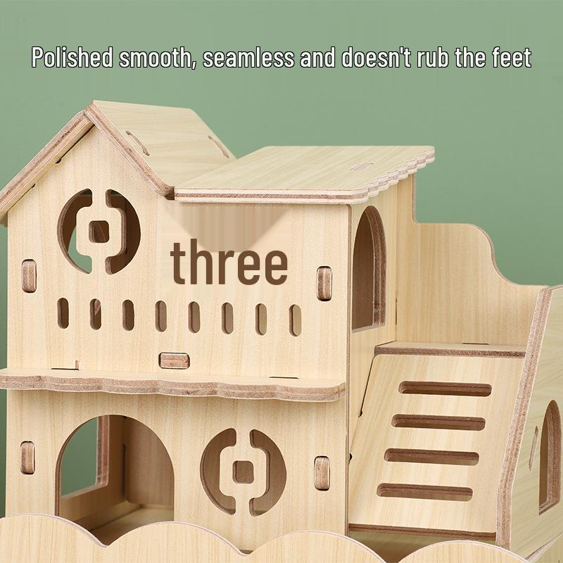 Solid Wood Hamster House with Stairs - Single or Double Layer Nest for Sleeping and Play