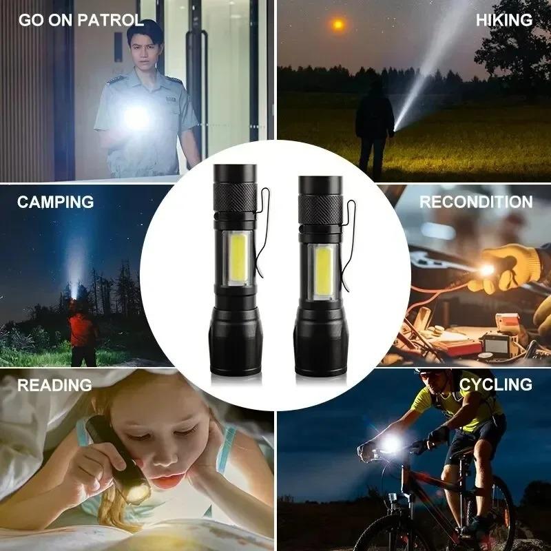 Built In Battery Zoom Focus Mini Led Flashlight Torch Lamp Lantern 2000Lumen Adjustable Outdoor LED small flashlight with side light