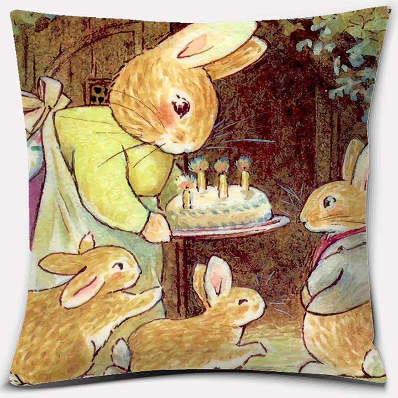 Cute Cartoon Rabbit Printing Series Pattern Pillowcase Square Pillowcase Home Office Decoration Pillowcase