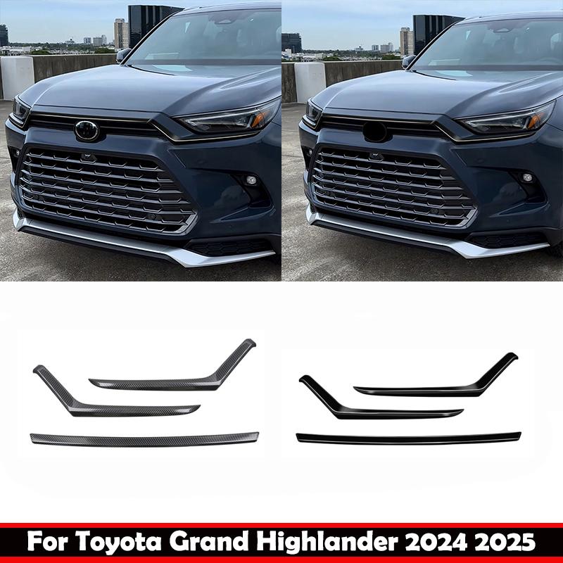 For Toyota Grand Highlander 2024 2025 carbon Front bumper Hood mesh Grille Bonnet Lip Molding Cover Trim Exterior Accessories