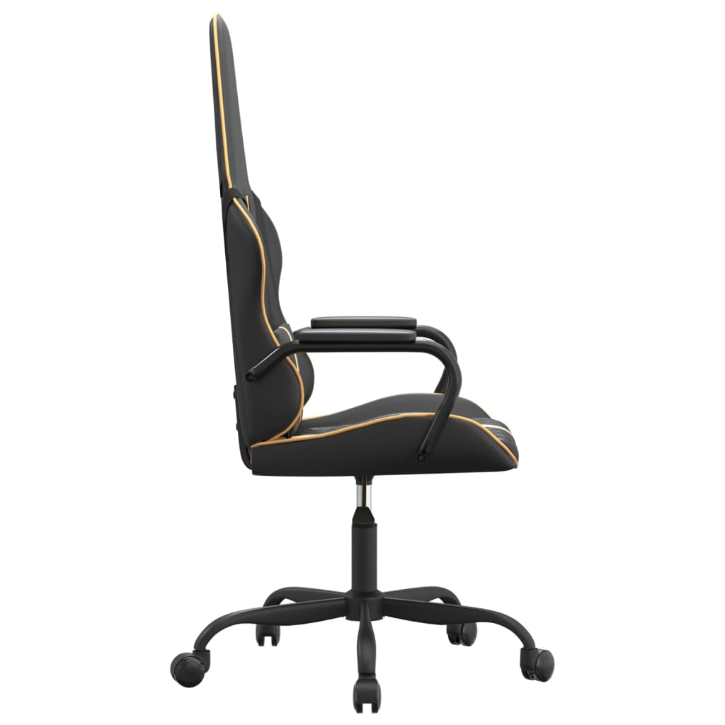 Gaming Chair In Black and Gold Synthetic Leather