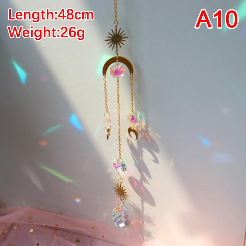 Wind Chime Suncatcher Star Moon, Colorful Beads Plated Hanging Pendant for Garden Decor
