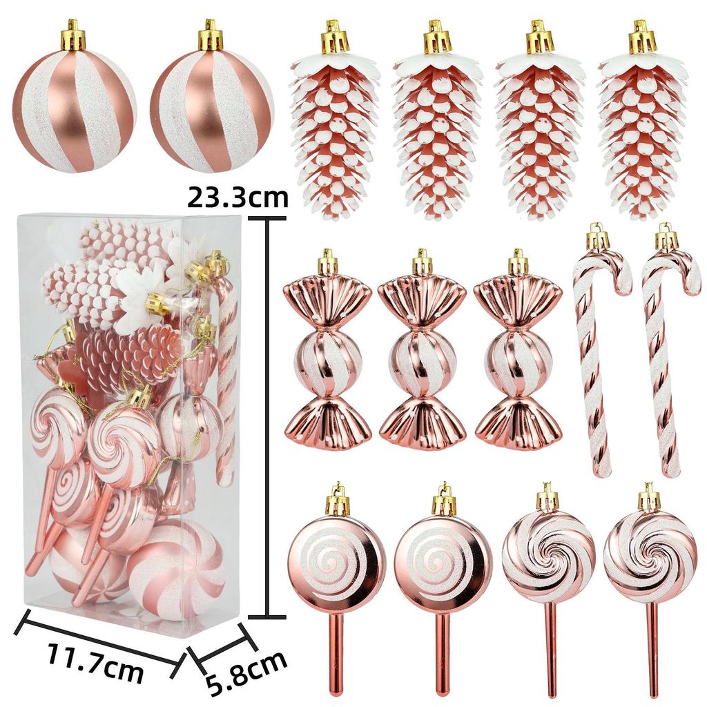 6cm 15-Piece Christmas Ornament Set: Balls, Pine Cones, Lollipops, Candies for Tree Decor and Gifts