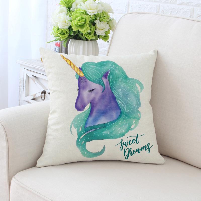 New Unicorn Cushion Cover Hot Polyester Cartoon Unicorn Pillowcase Kids Room Decoration Sofa Couch Throw Pillow Cover Decorative