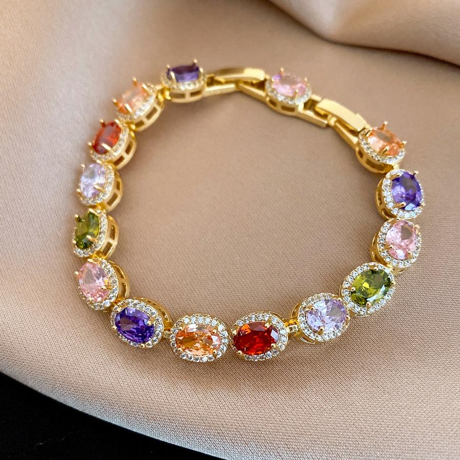 European and American court style oval color zircon buckle bracelet bracelet exquisite jewelry women