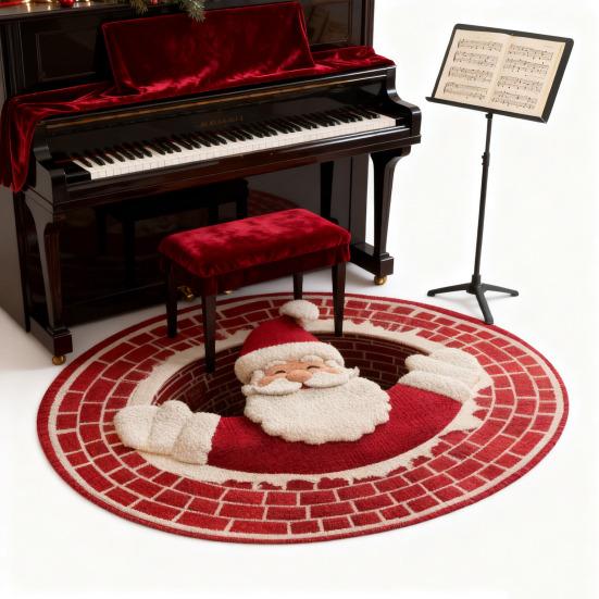 Christmas 3D Rug Optical Illusion Santa Claus Round Floor Mat Non-Slip Xmas