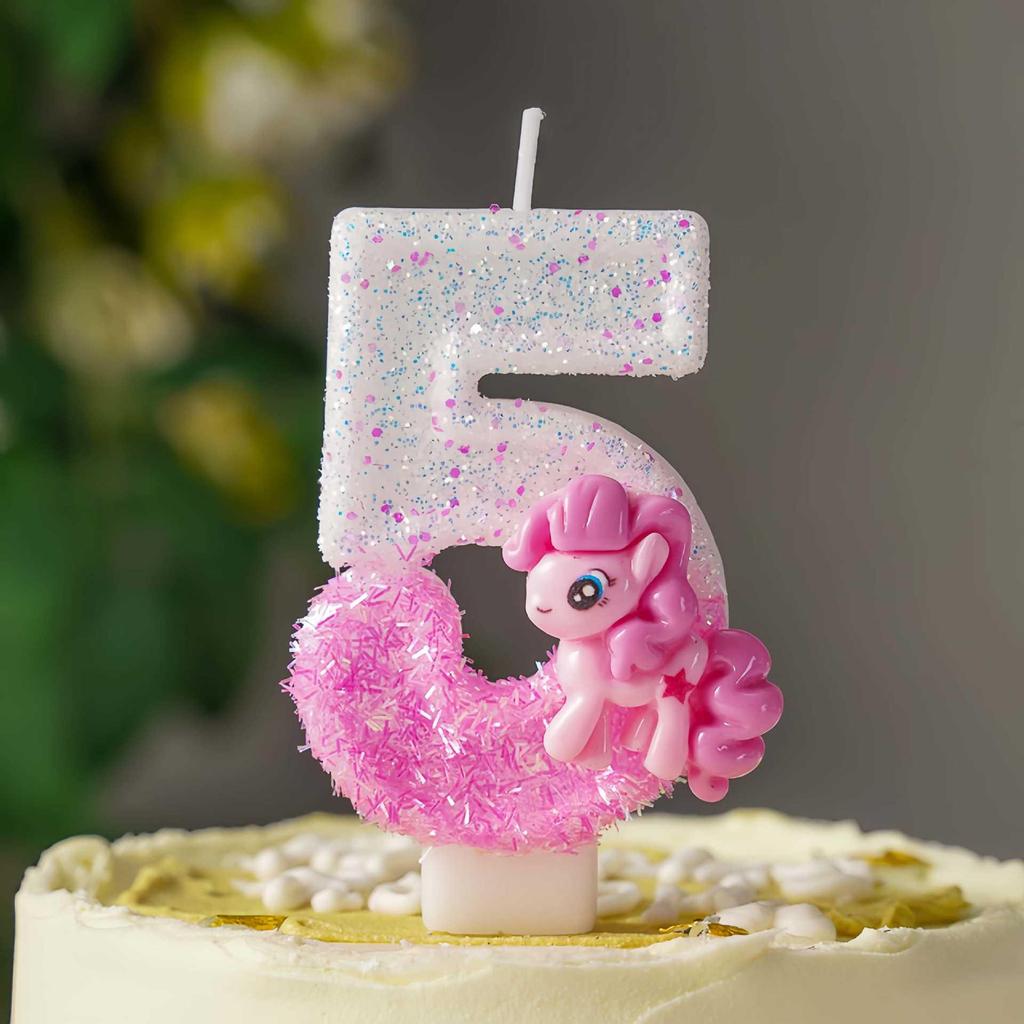 Pink Cartoon Pony Birthday Cake Number Candles Party Decorations