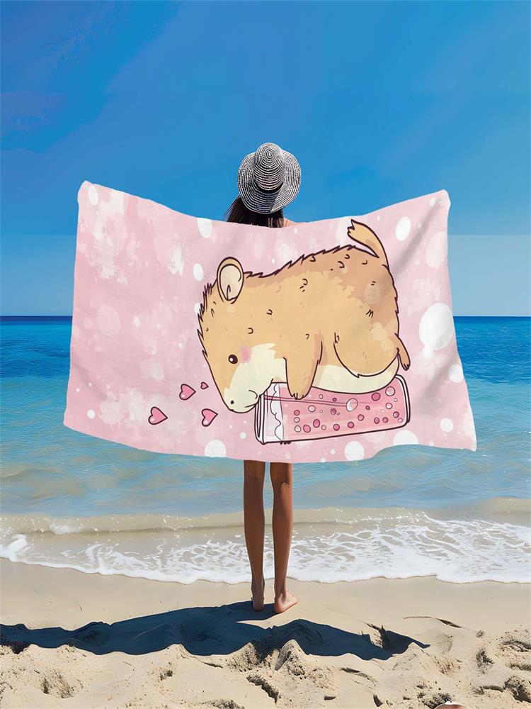 1 Stück Rosa Herz Capybara trinkt Limonade Strandtuch Mädchenherz Schnelltrocknend Sandfest Schwimmbad Badetuch