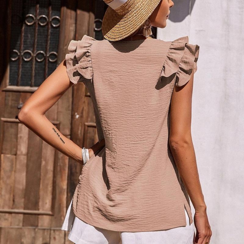 DAFIFY Bluze și cămăși fără mâneci, cu decolteu în V, cu imprimeu în culori uni, ocazional de vară