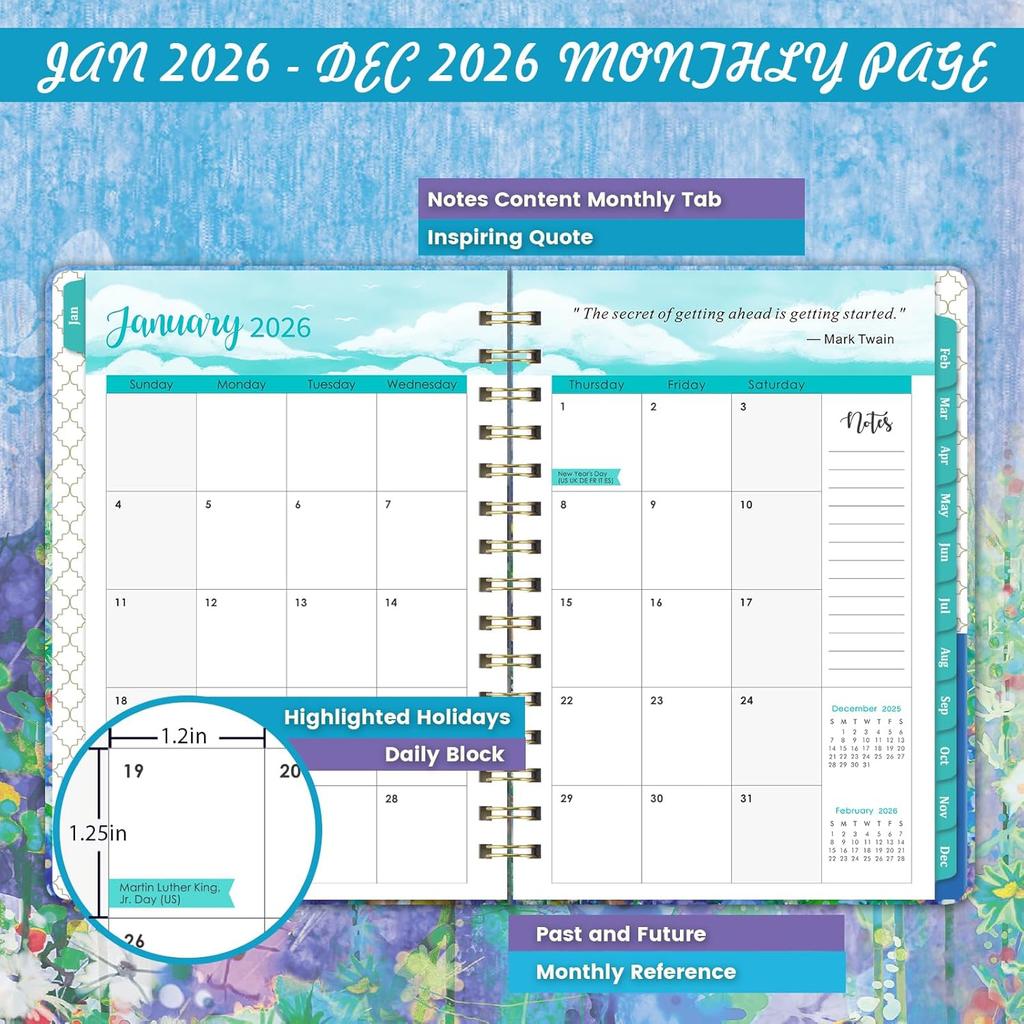 2026 Planner - Planner Weekly and Monthly 2026, JAN. 2026 - DEC. 2026, 6.4" x 8.5", 2026 Calendar Planner with Monthly Tabs, Sturdy Cover, Premium
