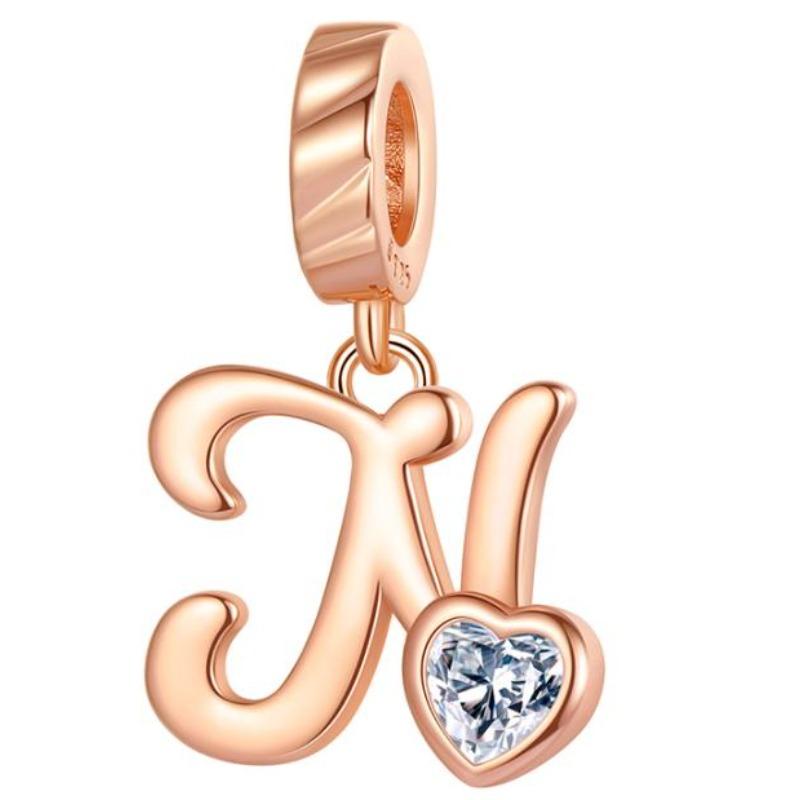 Kupfer 26 Buchstaben A-Z Alphabet Anhänger Charme Roségold Passend für Original Pan Armband Zubehör DIY Schmuck Für Frauen
