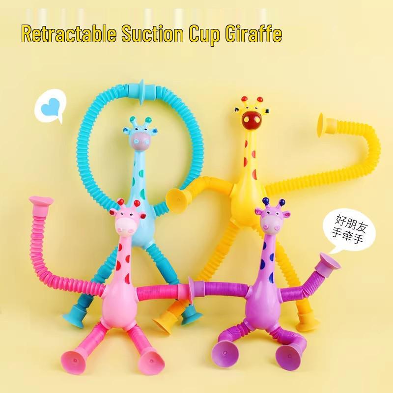 Giraffe Suction Cup Telescopic Stretch Tube Toy for Kids - Educational, Luminous, Parent-Child Interaction, Decompression