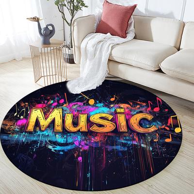 Bunter Musik,Runder Teppich,Teppich für Wohnzimmer Schlafzimmer Sofa Spielzimmer Dekor,Rutschfeste Fußmatte