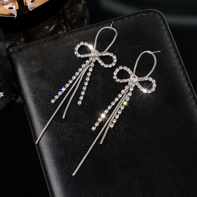 Diamond Bow Fringed Earrings, Temperament Earrings, Fashion Earrings For Women
