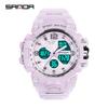 SANDA Women's Trendy LED Dual Display Waterproof Watch with Hourly Chime