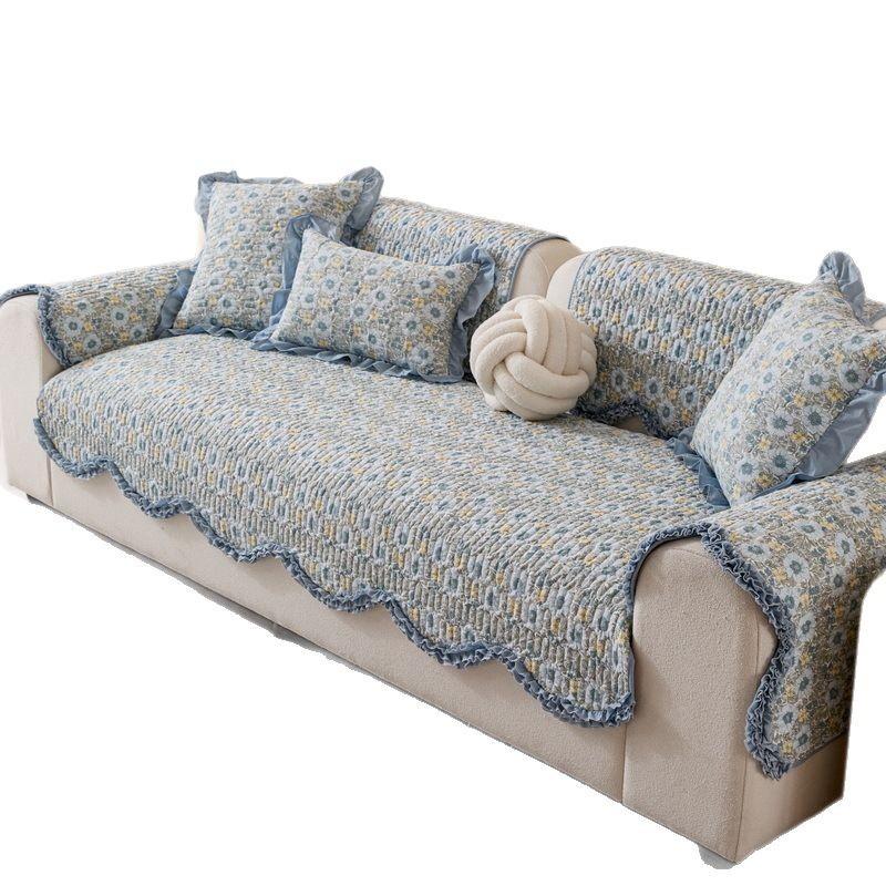 Cotton Sofa Cushion Universal In All Seasons, Pure Cotton Non-Slip Fabric Cushion, Simple Modern Floral Sofa Cover Cover Cloth Towel