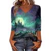 Womens Casual Halloween Printed V Neck Three Quarter Sleeve Top Lightweight Comfortable Fit Stylish Design
