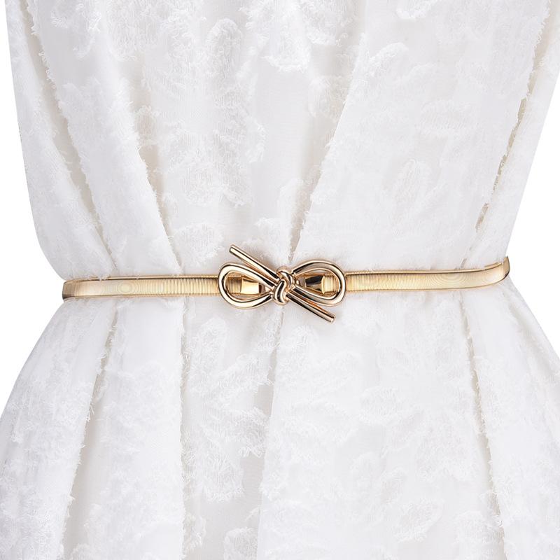 Metal Elastic Elastic Gold Leaf Belt Women'S Fine Decorative Spring With Dress Waist Chain Flower Accessories Belt