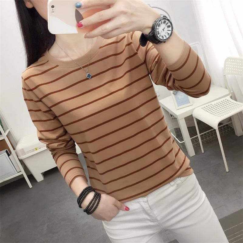 Women's Retro Striped Long Sleeve Slimming Base Layer T-Shirt for Autumn/Winter 2024