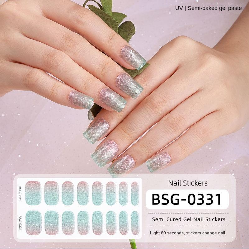Onion Pink Gradient Explosive Semi-cured Manicure Stickers Pearlescent Purple Gel Nail Stickers