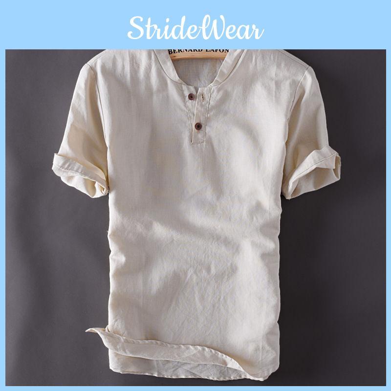 Premium Quality Usa Men's Pullover Linen Short Sleeves Shirts In Solid Cotton Fabric