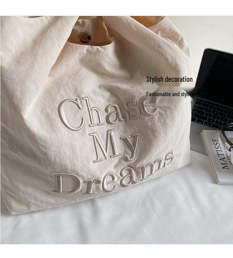 Bolsa Tote de Lona Bordada em Nylon Feminina 2025 - Bolsa de Ombro Único para Compras e Uso Diário