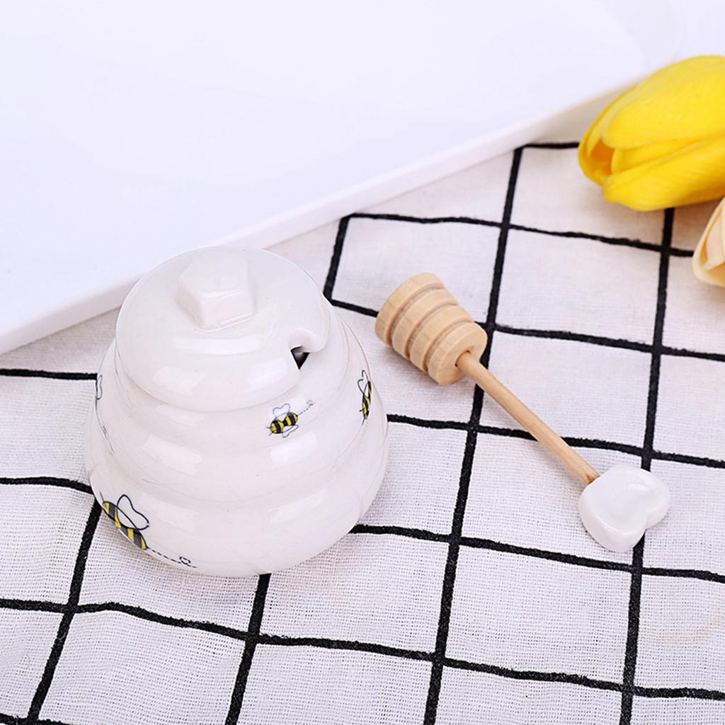 Ceramic Honey Pot Accessory with Lid Multifunctional Food Dispenser Storage Containers for Sugar