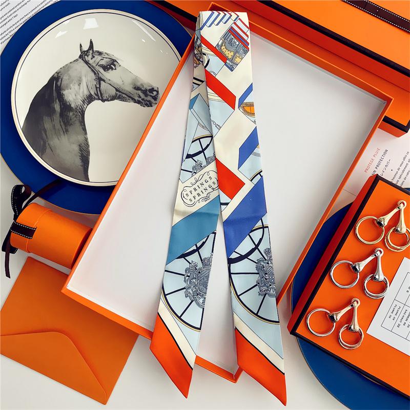 Cachecol de Seda 100% de Alta Qualidade Marca de Luxo Mulheres Faixa de Cabeça Faixa de Cabelo Foulard Gravata Lenço de Pescoço Cachecóis Skinny Acessórios