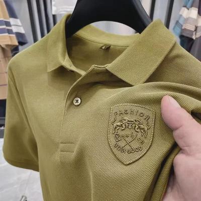 Erkek Yüksek Kaliteli Kısa Kollu Polo Gömlek İşlemeli Yaka - Hafif İnci Yazlık Günlük Üst