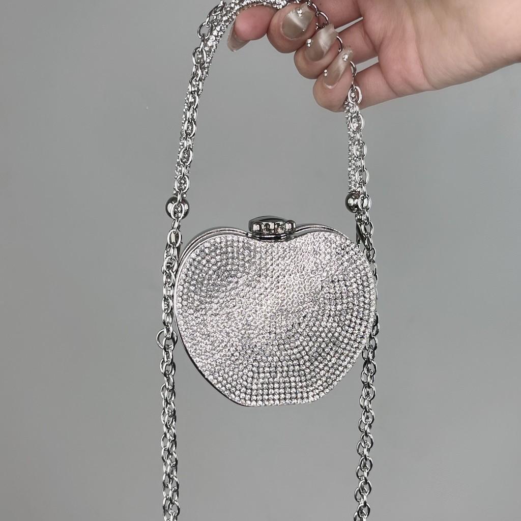 Acylic Mini Doublesided Diamond Clutch With Heart And Lock Buckle For Daily Street Style