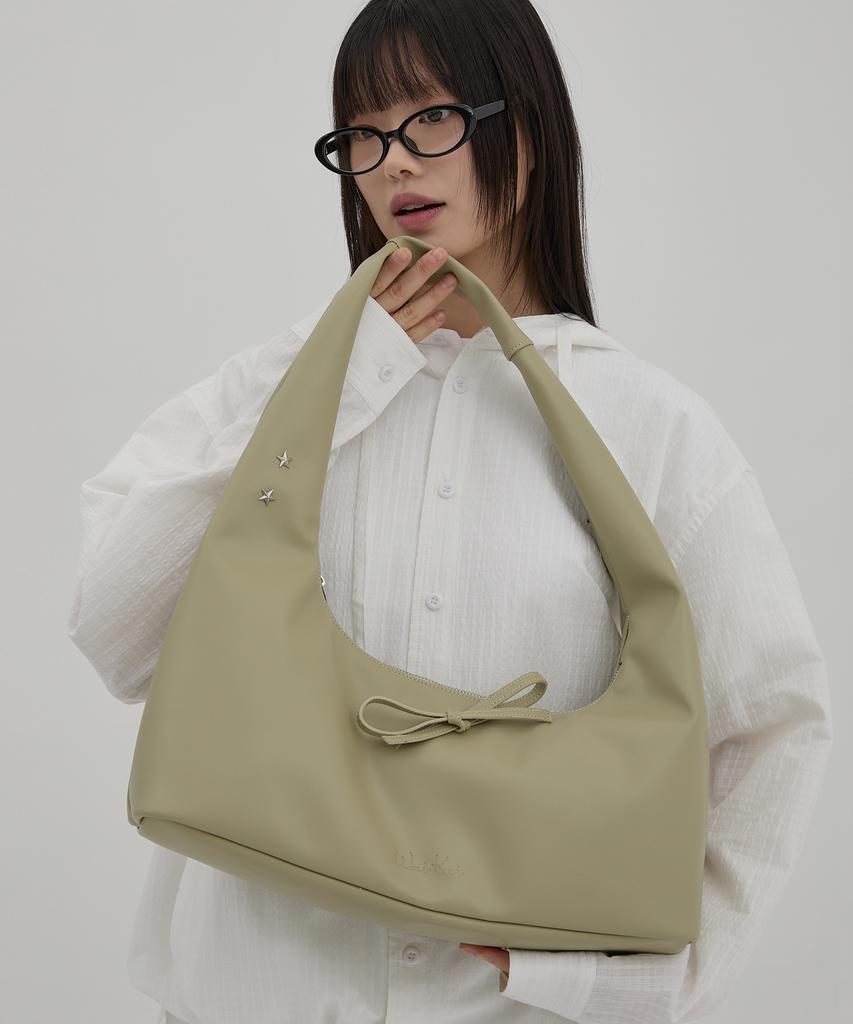 Waikei Artificial Leather Ribbon Hobo Bag Mint
