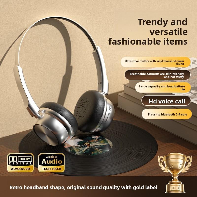 Retro Fashion Maillard Metal Bluetooth Headset 5.4 Headset Long Battery Life