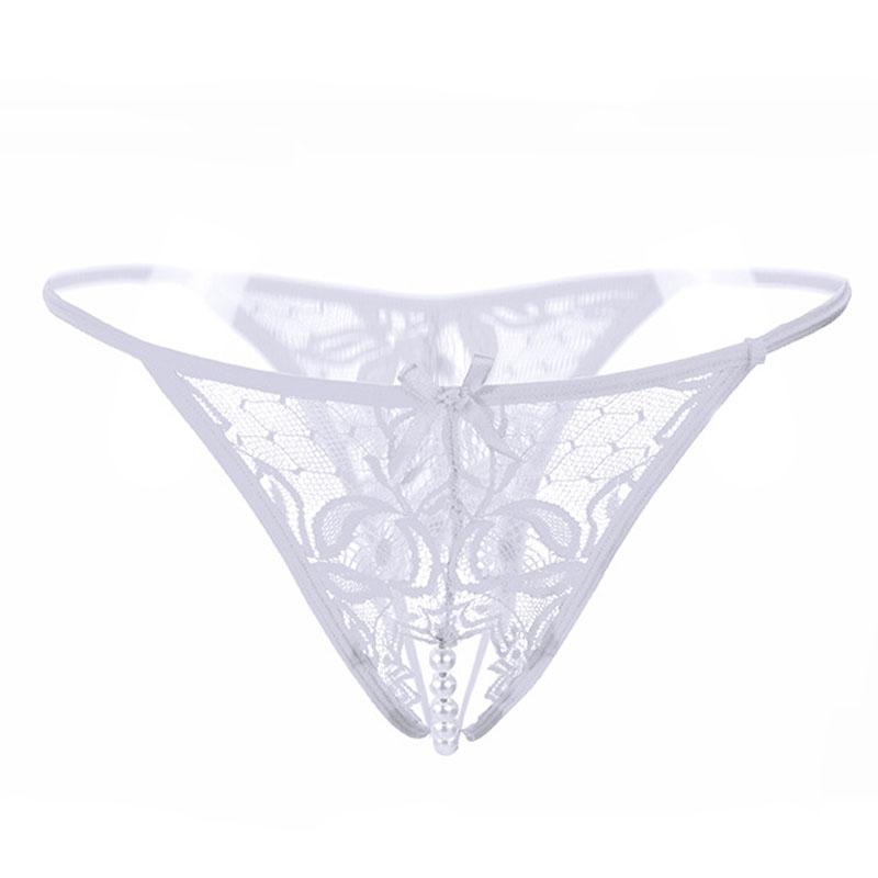 Sexy Höschen mit niedriger Taille für Frauen mit Perlen-G-String und offenem Schritt KL09
