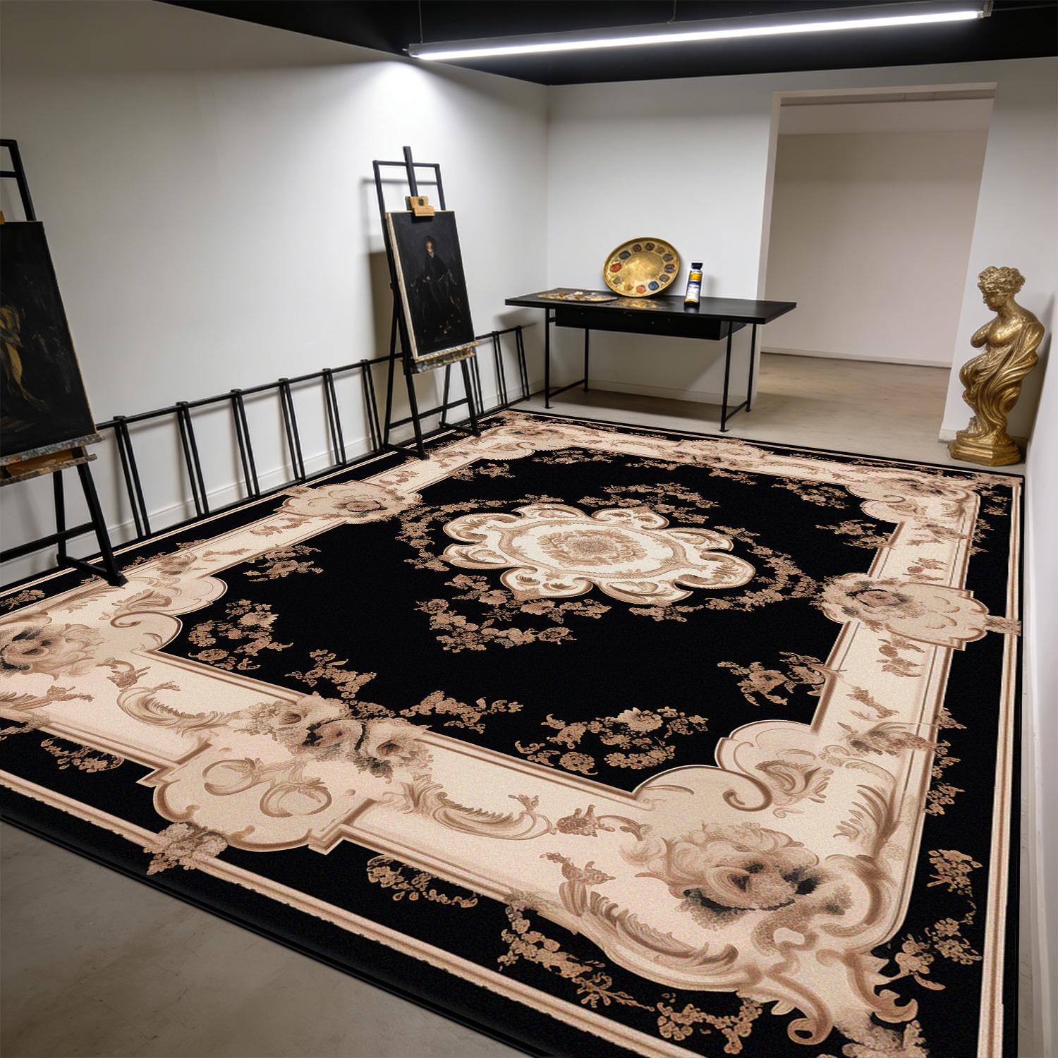 

Black Beige Retro European Large Living Room Carpet Home Decoration Luxury Fluffy Floor Mat Big Size Stain Resistant Studio Rug 50x80cm